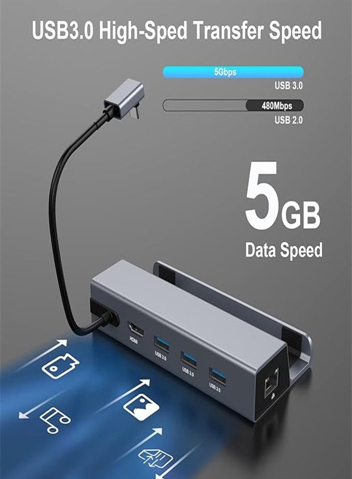 محطة إرساء 6 في 1 مع منفذ HDMI 2.0 بدقة 4K@60Hz، وGigabit Ethernet، و3 منافذ USB 3.0، وشحن USB C بقوة 100 واط، ومحطة إرساء لجهاز Steam Deck وAsus Rog Ally - Image 5