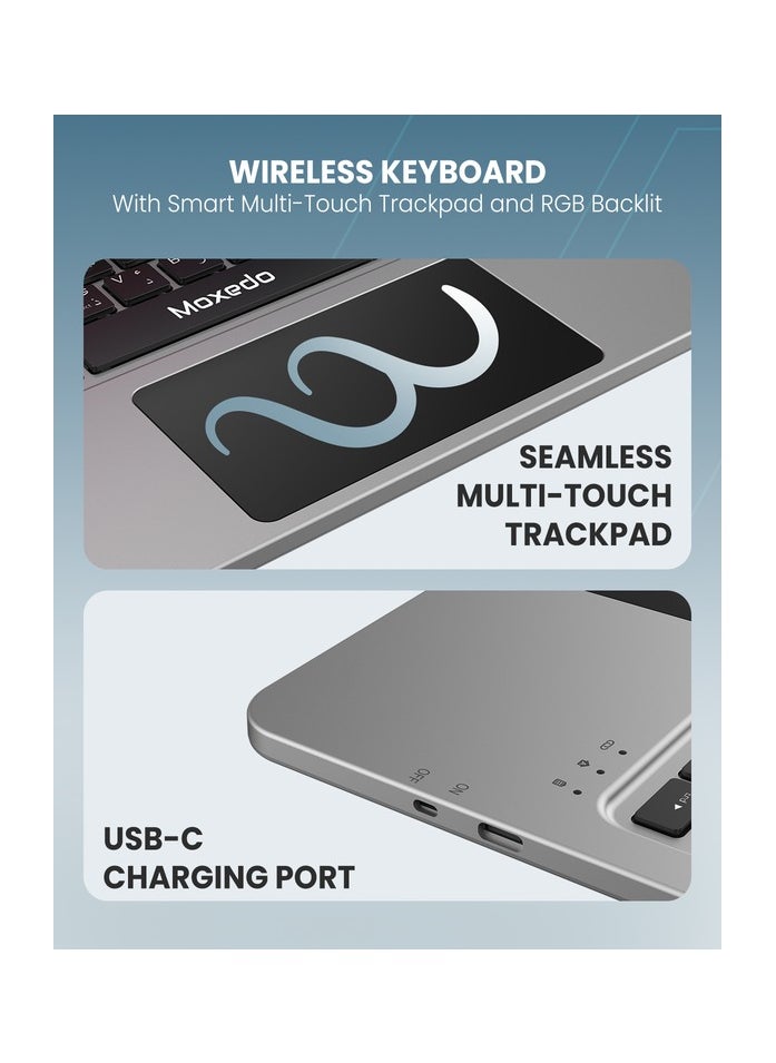 Moxedo Moxedo Magic Wireless Keyboard with Smart Multi-Touch Trackpad USB-C Charging Port RGB Backlight with Leather Back Case Compatible for iPad 13 Air 2024 / iPad 12.9 Pro  - Image 4