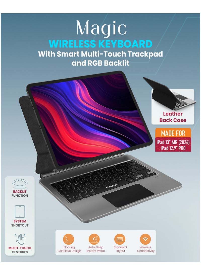 Moxedo - Moxedo Magic Wireless Keyboard with Smart Multi-Touch Trackpad USB-C Charging Port RGB Backlight with Leather Back Case Compatible for iPad 13 Air 2024 / iPad 12.9 Pro - Image 1