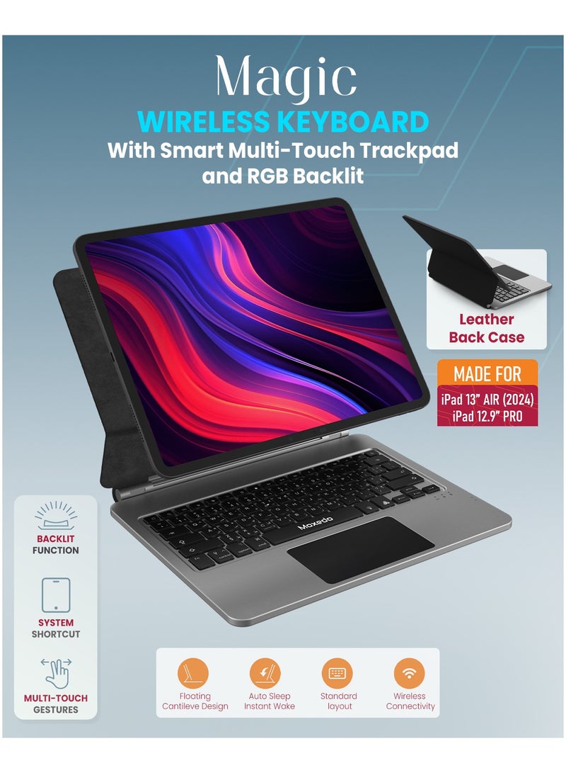 Moxedo Moxedo Magic Wireless Keyboard with Smart Multi-Touch Trackpad USB-C Charging Port RGB Backlight with Leather Back Case Compatible for iPad 13 Air 2024 / iPad 12.9 Pro  - Image 5