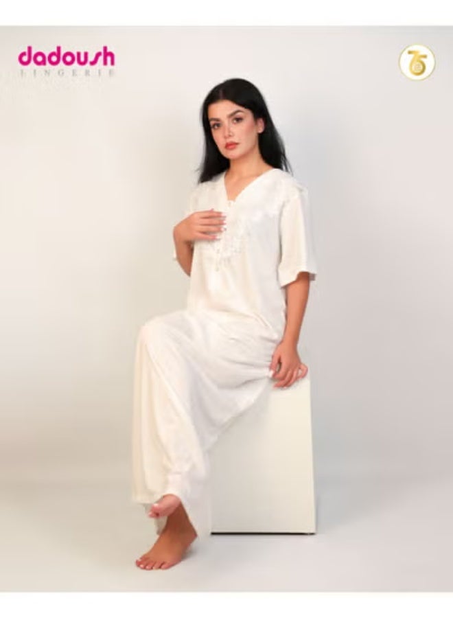 Dadoush Long summer nightgown with short sleeves for a cool and comfortable summer. - Image 5