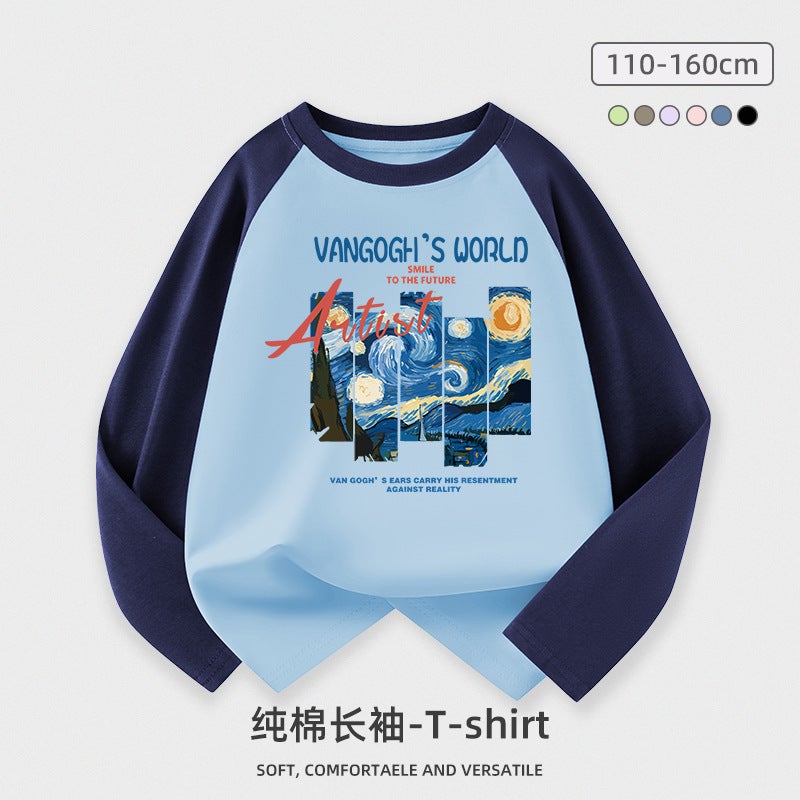 Children'S Long-Sleeved T-Shirt Pure Cotton 2025 Spring & Fall Loose Boys' Raglan Sleeve Tops Medium And Large Kidsren'S Style Bottoming Shirts - Image 5