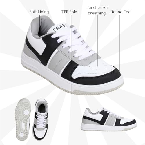 TRASE Casual Sneaker Shoes for Women | Soft Cushioned Insole | Sneakers for Woman | Comfortable | Lightweight | Stylish, Trendy Girls and Women Sneakers with Laces (Black-White, 7 UK) - Image 2