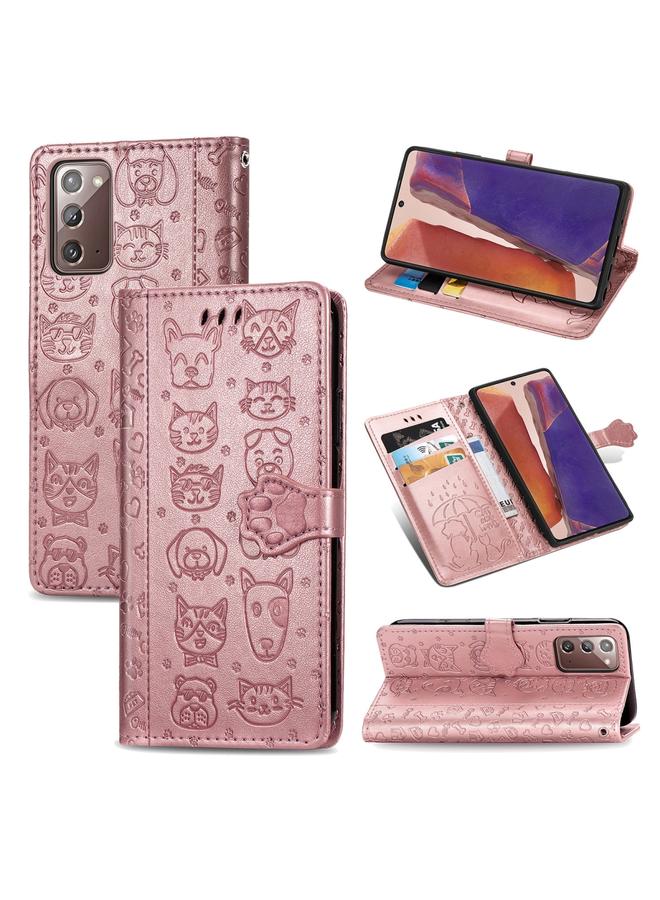اس-توب جراب لهاتف Samsung Galaxy Note20، جراب جلدي أفقي منقوش عليه قطة وكلب لطيف مع حامل / فتحة بطاقة / محفظة / حبل - Image 1