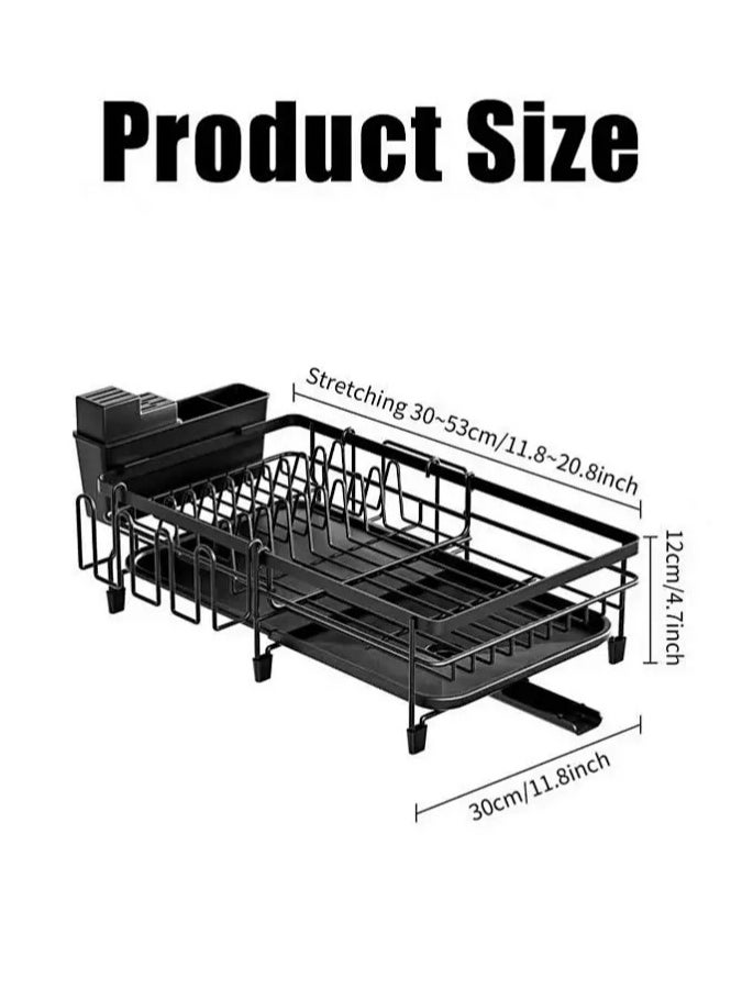 Generic Dish Drying Rack with Removable Tray Space Saving Large Capacity Stainless Steel Kitchen Drying Rack with Cutlery Holder Kitchen Organizer for Dishes, Spoons and Forks (Black)  - Image 2