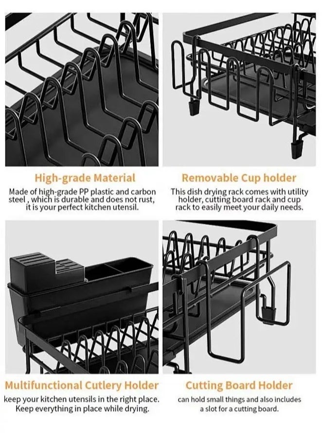 Generic Dish Drying Rack with Removable Tray Space Saving Large Capacity Stainless Steel Kitchen Drying Rack with Cutlery Holder Kitchen Organizer for Dishes, Spoons and Forks (Black)  - Image 3