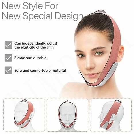 RIMDIXA حزام رفع الوجه وتخفيف الوجه V-شكل للنساء من RIMDIXA مع شريط رفيع لرفع الوجه وتخفيف الخدين المترهلين وتجاعيد الوجه وحزام الذقن ضغط سلس Pack Of 1 - Image 2