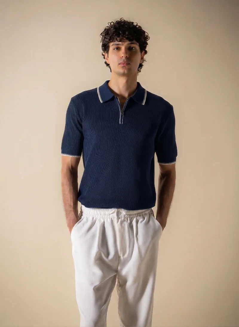 شايبس CONTRAST RIB POLO SHIRT WITH ZIP