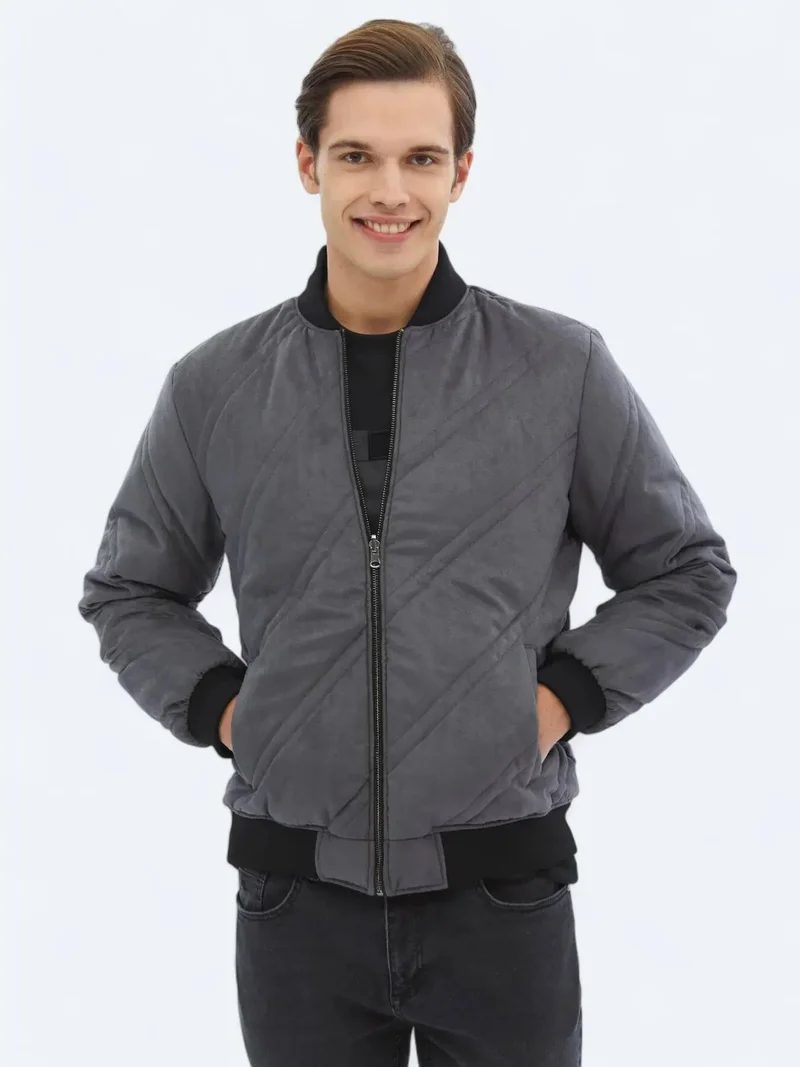 كيب جاكيت بومبر كاجوال بلونين أسود ورمادي