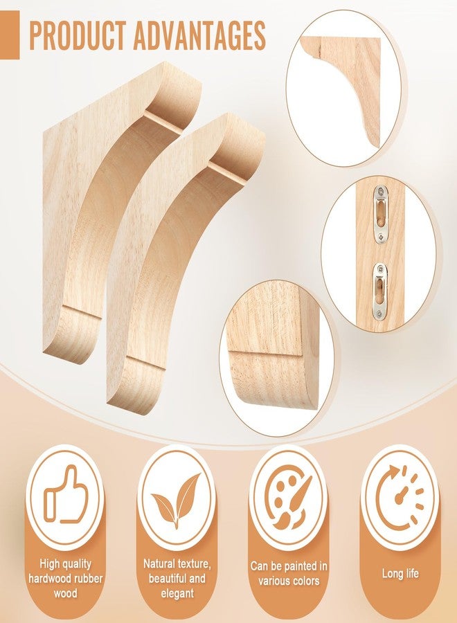 Vercraft 8 Pcs Wood Corbels Wooden Shelf Brackets 1.75'' W x 6'' D x 6'' H Unfinished Paintable Bracket with Hanging Hook for Doorway Countertop Kitchen Cabinet Book Shelves, Rubber Wood - Image 3