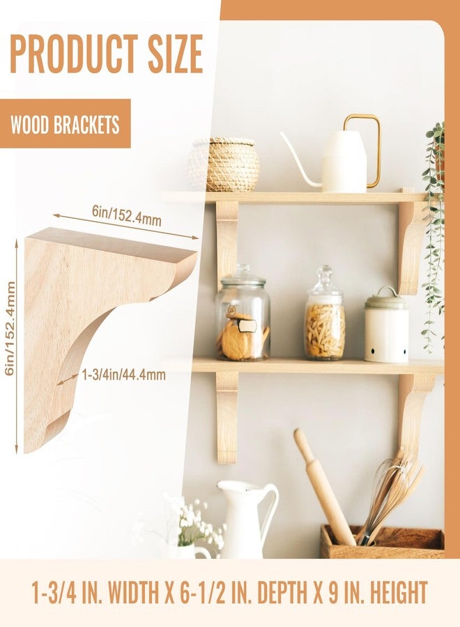 Vercraft 8 Pcs Wood Corbels Wooden Shelf Brackets 1.75'' W x 6'' D x 6'' H Unfinished Paintable Bracket with Hanging Hook for Doorway Countertop Kitchen Cabinet Book Shelves, Rubber Wood - Image 2