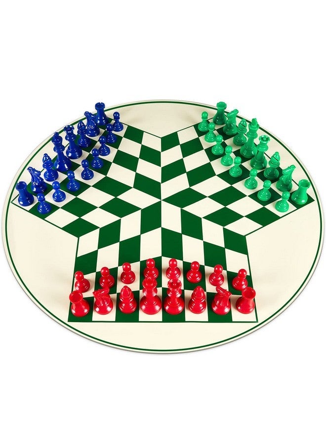 Civaner Three Player Chess Set Combination 48 Pieces Chess Playing Pieces Colored 3D Chess Single Weighted Regulation Chess Pieces And 24 Inches Pu Leather Chess Board Three Player Board Games For Adults Game - Image 1