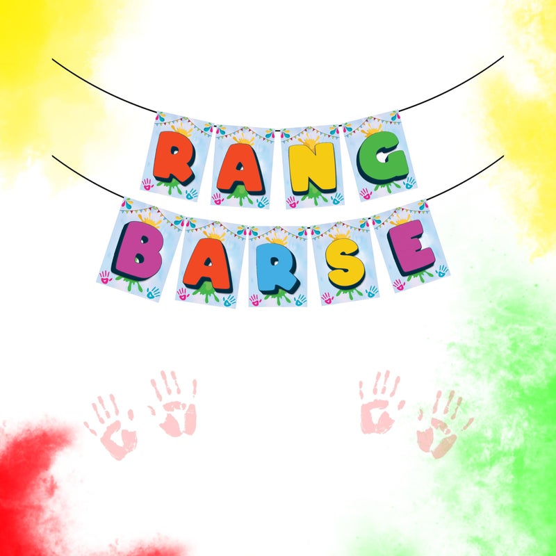 1iAM Happy Holi Decoration Item | 1pc 13.6X10.3cm "RANG BARSE" 300gsm Printed Paper Banner for Celebration of 14th March in Home, Office, Club, School, Collage, Restaurants, Apartment Decoration - Image 1