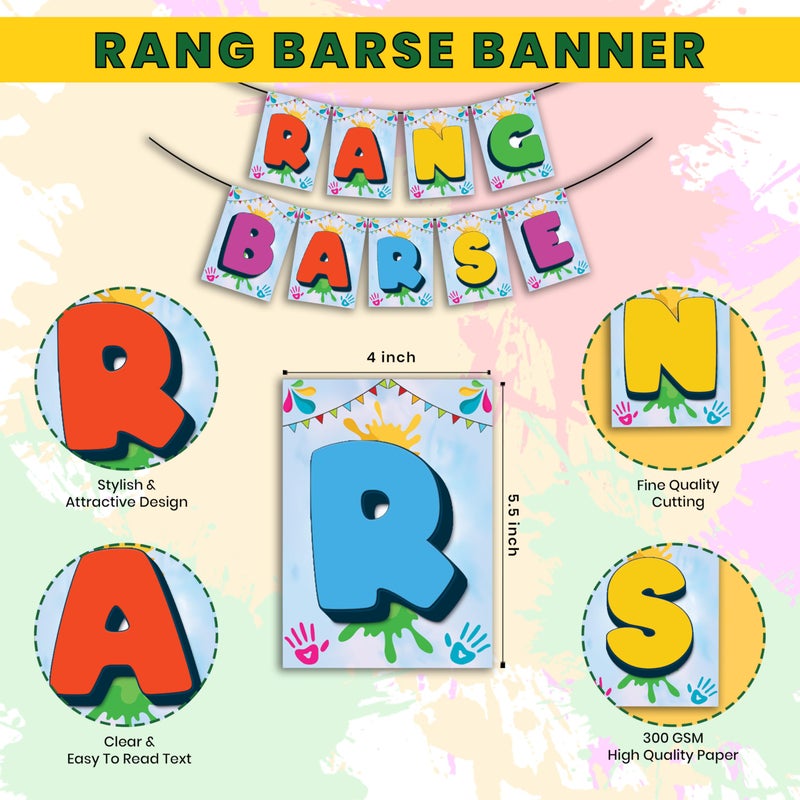 1iAM Happy Holi Decoration Item | 1pc 13.6X10.3cm "RANG BARSE" 300gsm Printed Paper Banner for Celebration of 14th March in Home, Office, Club, School, Collage, Restaurants, Apartment Decoration - Image 5