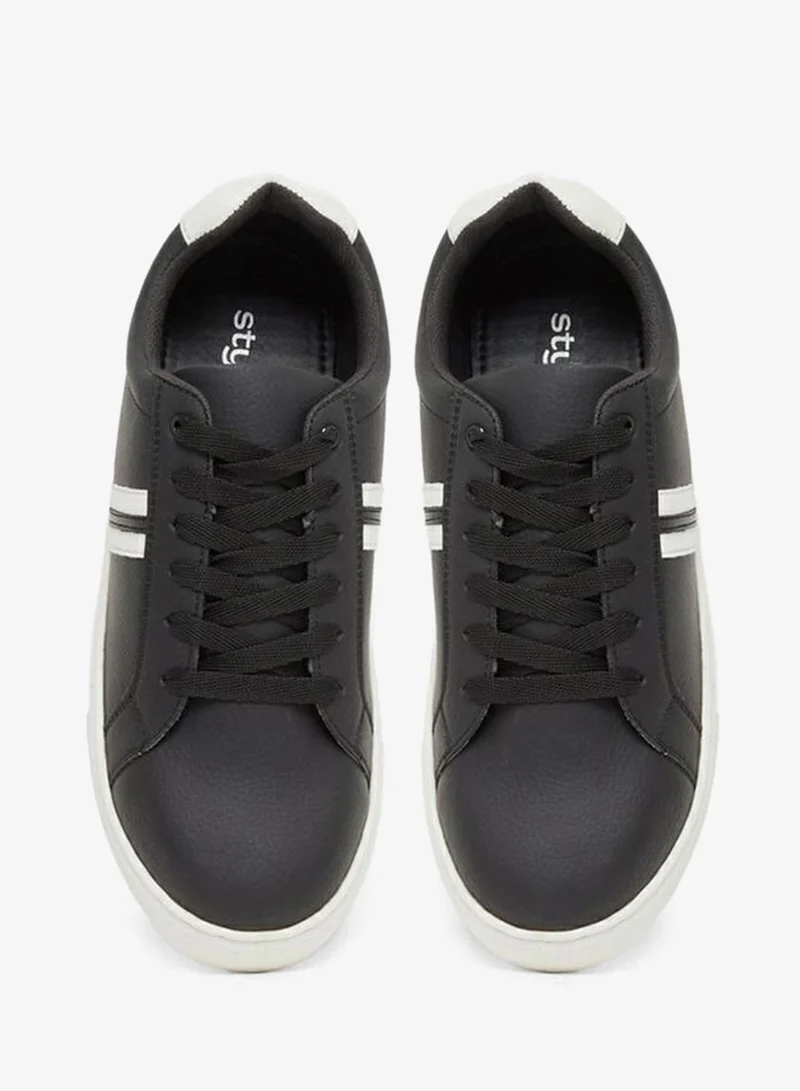 Styli Twin Stripe Lace Up Court Sneakers