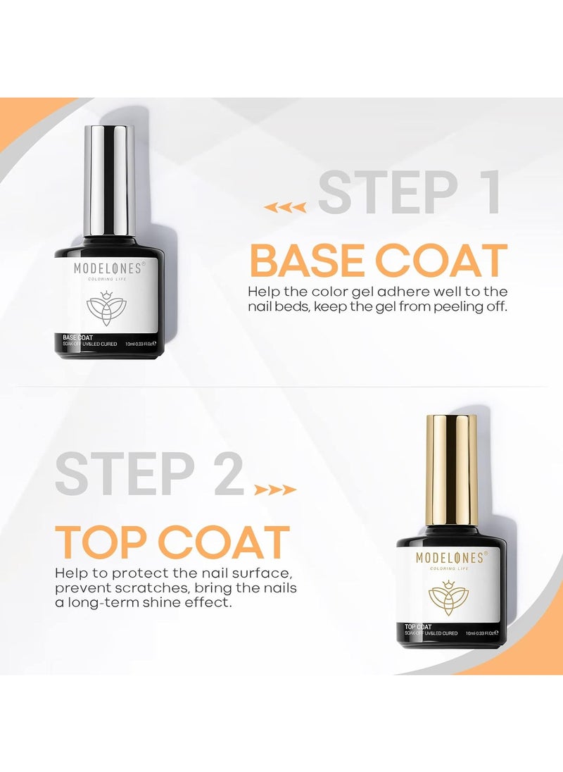 modelones modelones Gel Top Coat and Base Coat Set 2 Pcs Gel Nail Polish No Wipe Gel Base and Top Coat Clear Top Coat Nail Lamp Need Long Lasting Shiny 10 ml Gifts for Women  - Image 3