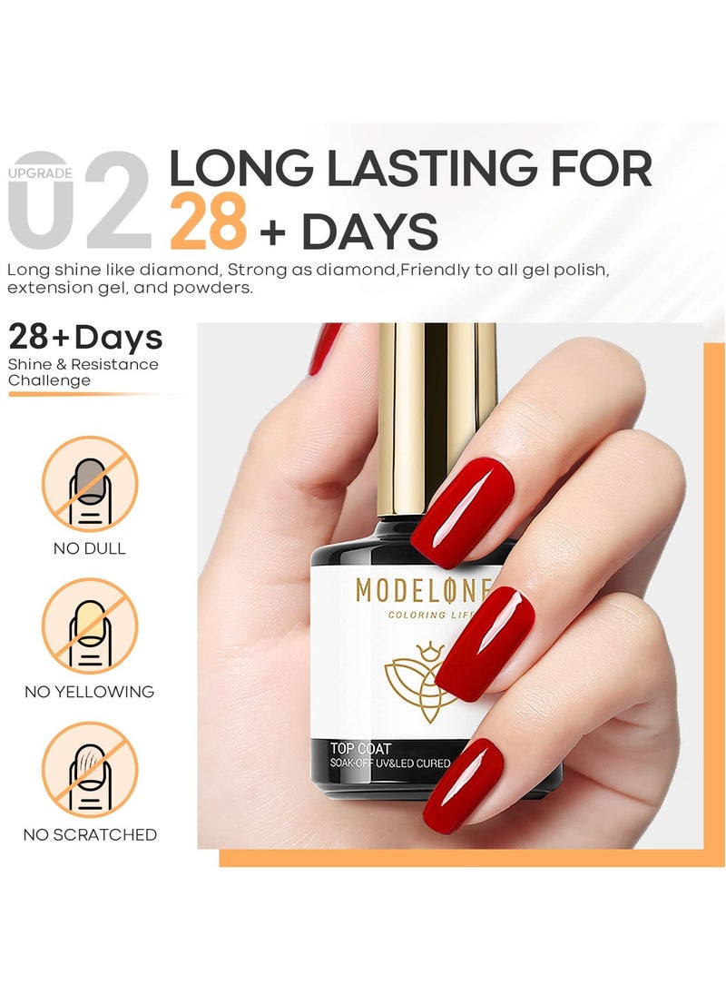 modelones modelones Gel Top Coat and Base Coat Set 2 Pcs Gel Nail Polish No Wipe Gel Base and Top Coat Clear Top Coat Nail Lamp Need Long Lasting Shiny 10 ml Gifts for Women  - Image 2