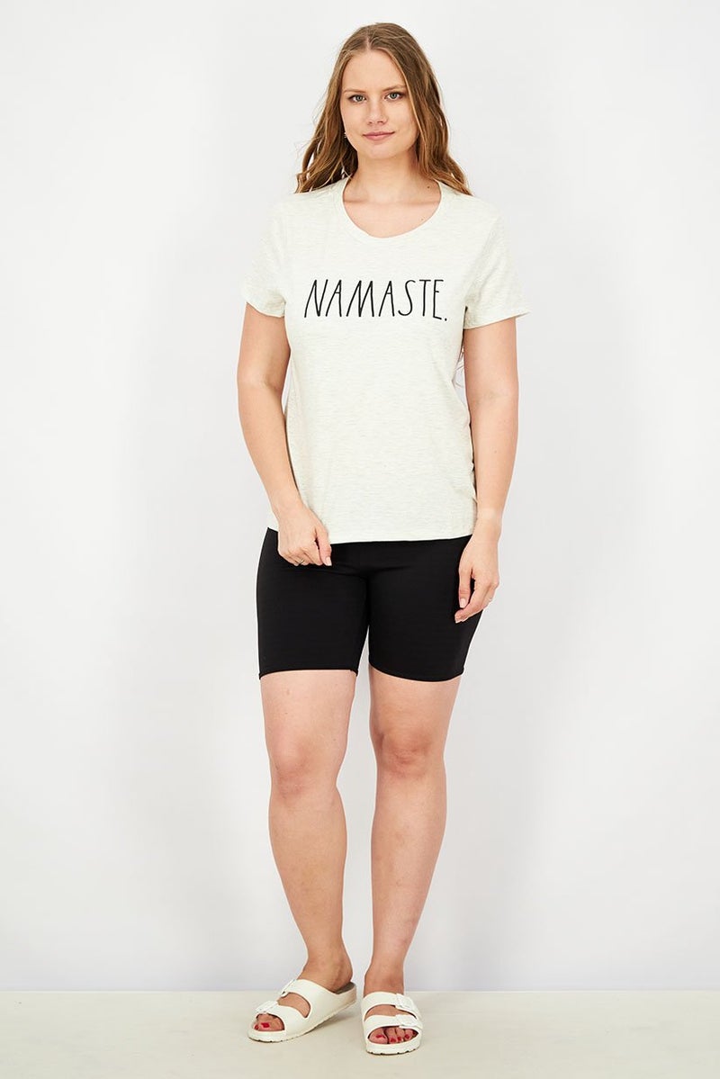 Rae Dunn Women Crew Neck Short Sleeve Heather Print Top, Oatmeal Heather - Image 4