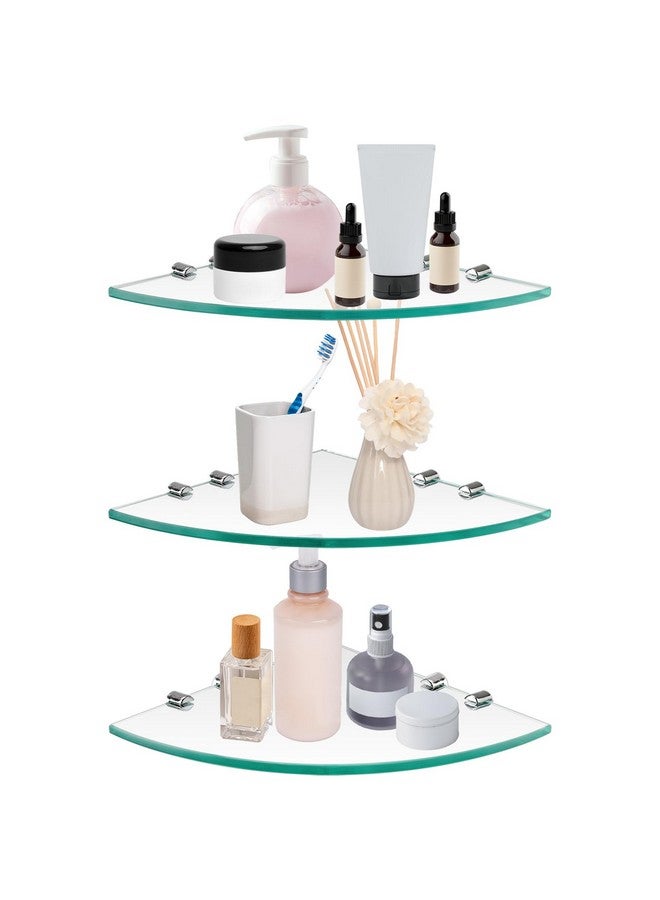 Kingrol Kingrol 3 Pack Glass Bathroom Shower Shelves, Extra Thick Wall Mounted Shelves, Clear Floating Corner Shelves for Kitchen, Bathroom, Living Room, Office  - Image 1