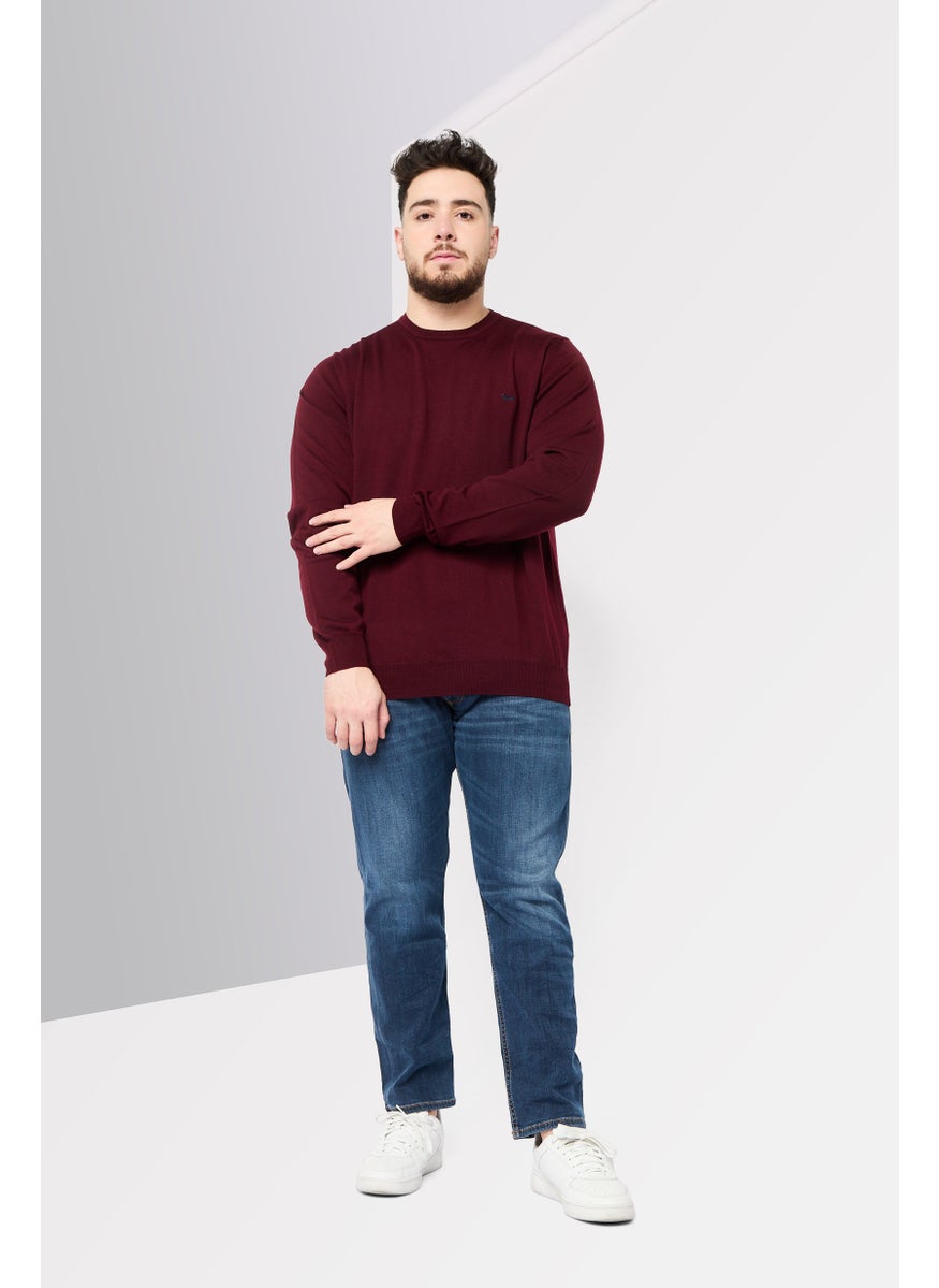 Harmont & Blaine Men Crew Neck Textured Sweater, Maroon  - Image 2