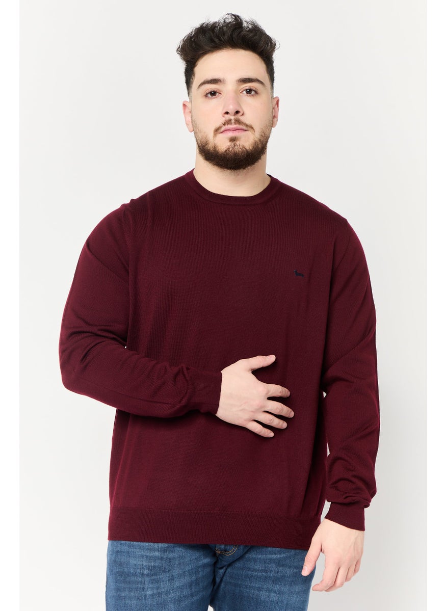 Harmont & Blaine Men Crew Neck Textured Sweater, Maroon  - Image 1