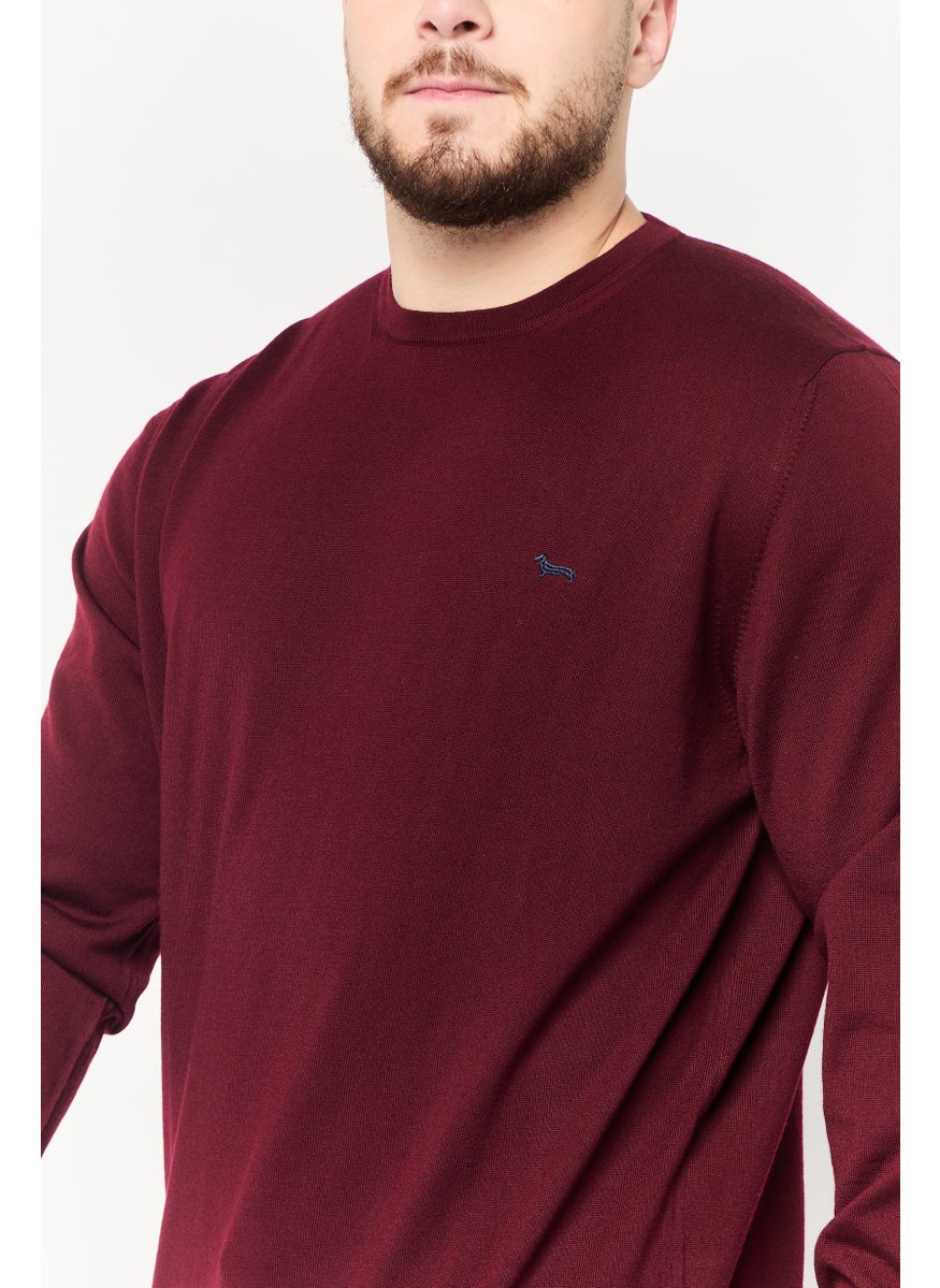 Harmont & Blaine Men Crew Neck Textured Sweater, Maroon  - Image 3