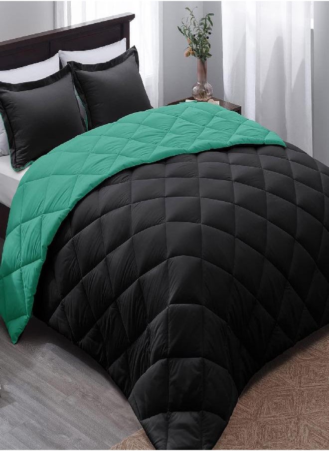 Basic Beyond Basic Beyond Down Alternative Mint Leaf/Black Comforter Set Twin - Reversible Bed Comforter with 1 Pillow Sham for All Seasons  - Image 3