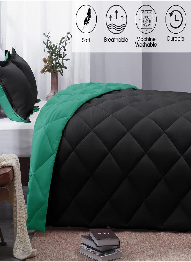 Basic Beyond Basic Beyond Down Alternative Mint Leaf/Black Comforter Set Twin - Reversible Bed Comforter with 1 Pillow Sham for All Seasons  - Image 2