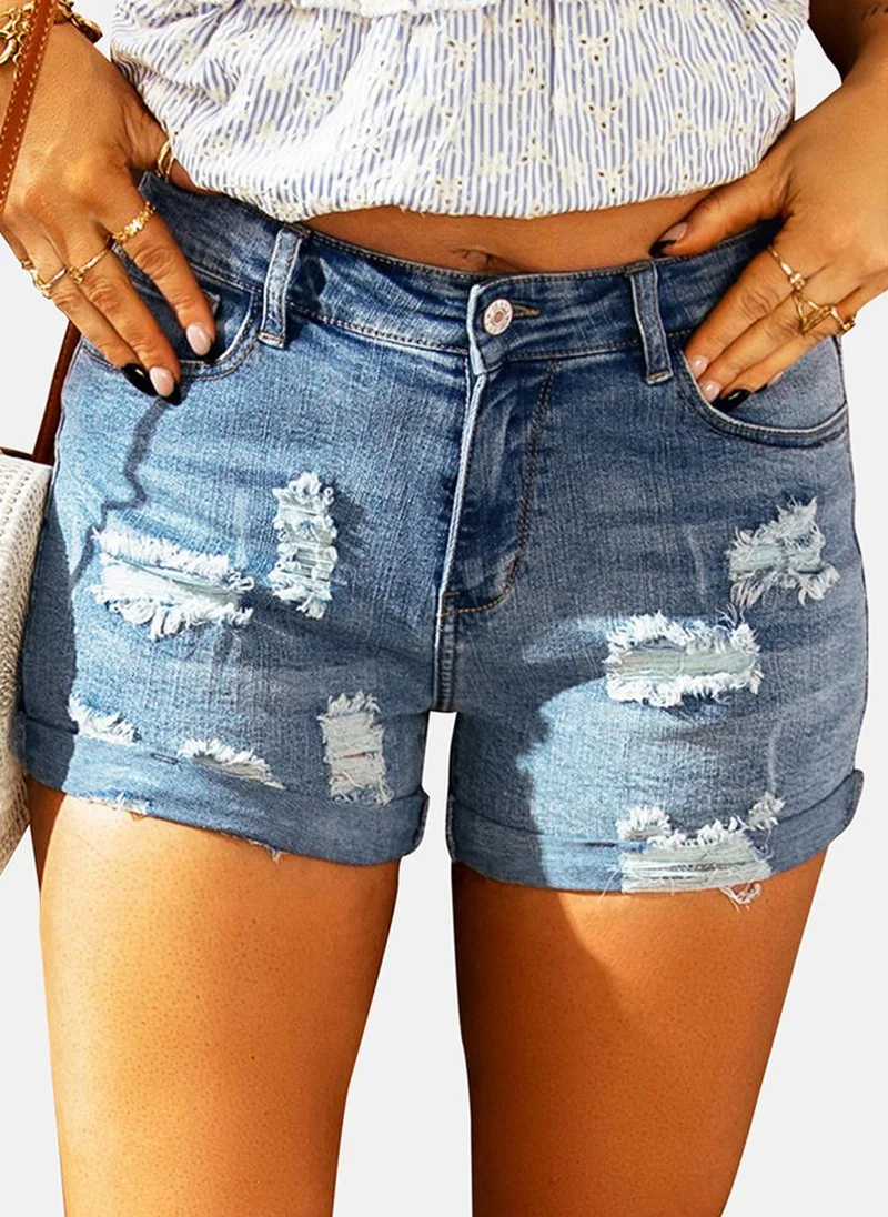 YUNIQEE Blue Rugged Casual Shorts