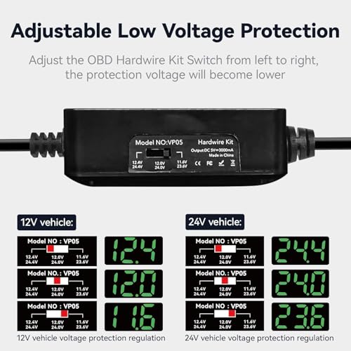 REDTIGER مجموعة كابل الطاقة REDTIGER Dash Cam OBD Hardwire Kit نوع USB C، 10 قدم 12V-24V إلى 5V، لكاميرا داش، حماية من الجهد المنخفض - Image 4