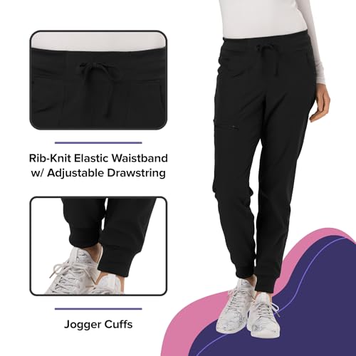 HeartSoul Women's Medical Scrub Jogger Pants Contemporary fit Drawstring Waistband Jogger with 5 Pockets - HS030P, XS Petite, Black - Image 5
