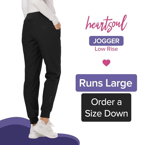 HeartSoul Women's Medical Scrub Jogger Pants Contemporary fit Drawstring Waistband Jogger with 5 Pockets - HS030P, XS Petite, Black - Image 2