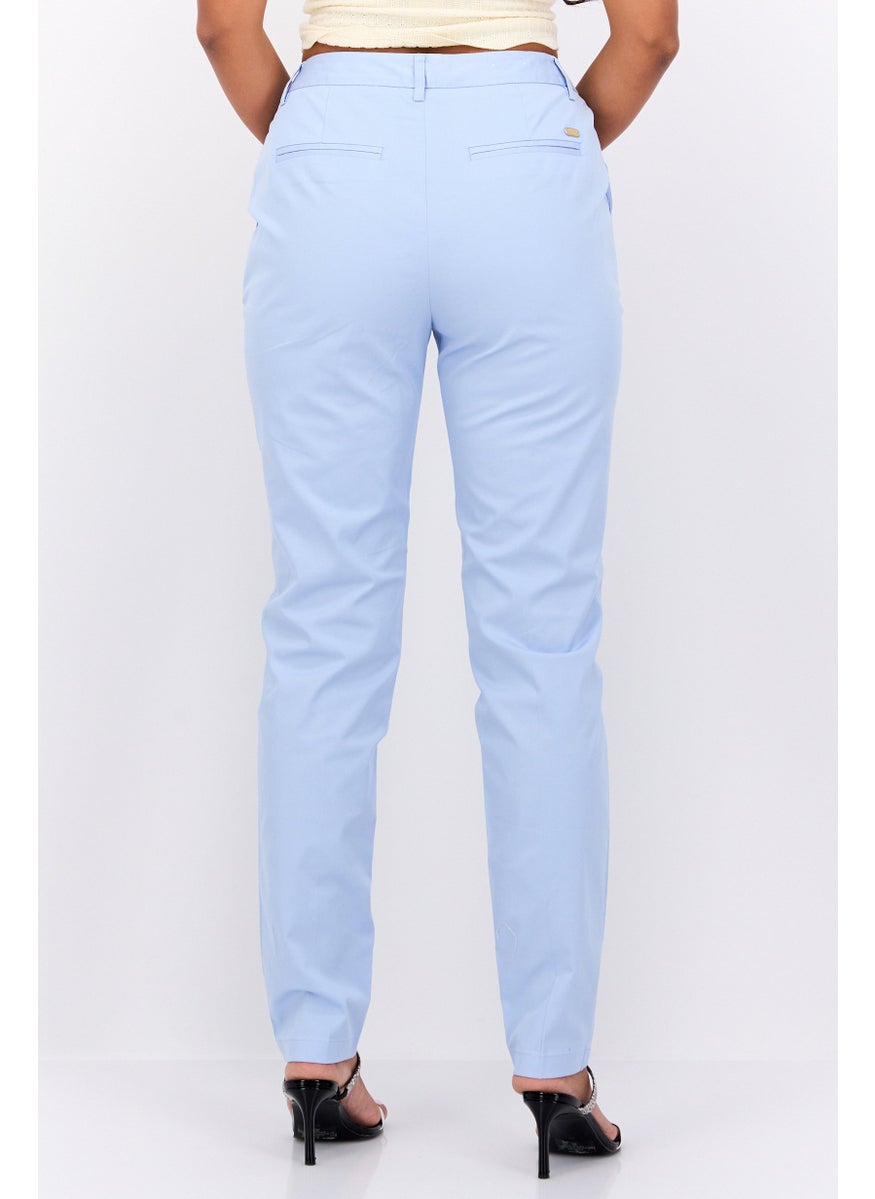 Scotch & Soda Women Slim Fit Solid Chino Pants, Light Blue  - Image 3