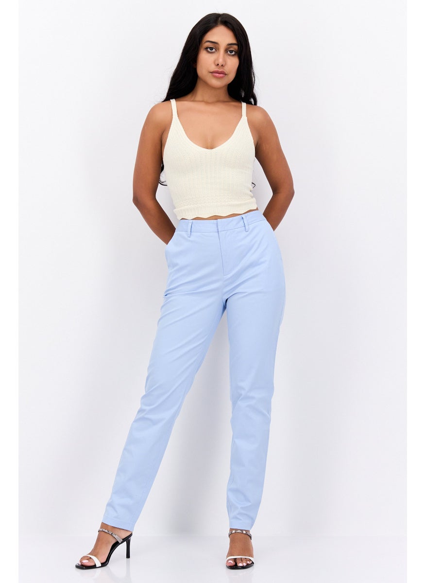 Scotch & Soda Women Slim Fit Solid Chino Pants, Light Blue  - Image 4
