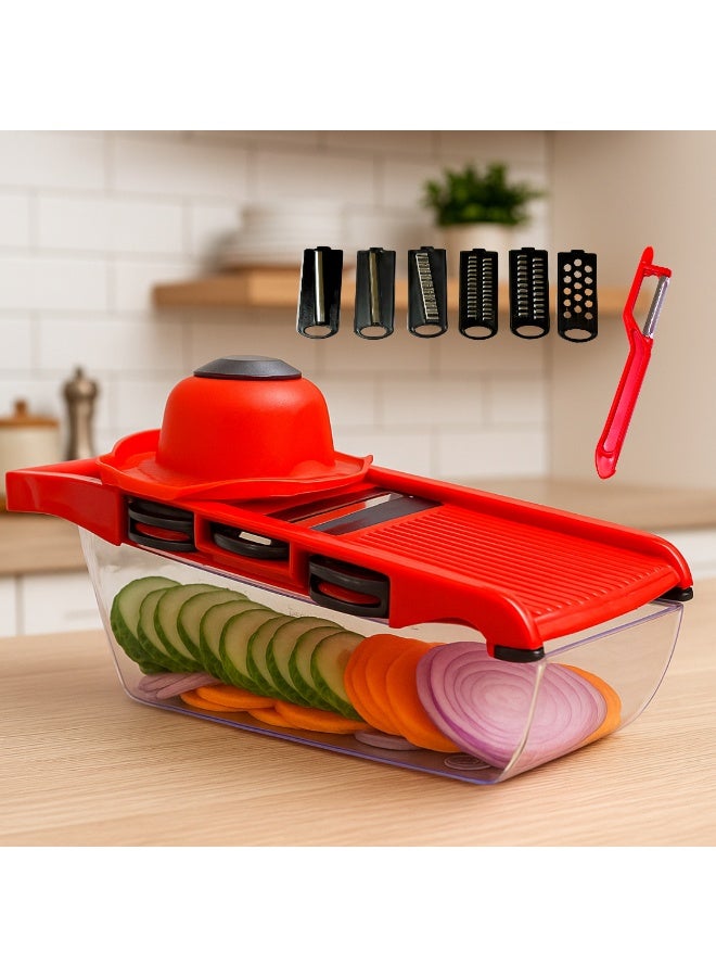 7-in-1 Multipurpose Vegetable Slicer & Grater Set with Storage Box – Manual Chopper with Interchangeable Blades, Hand Guard & Peeler  - Image 1
