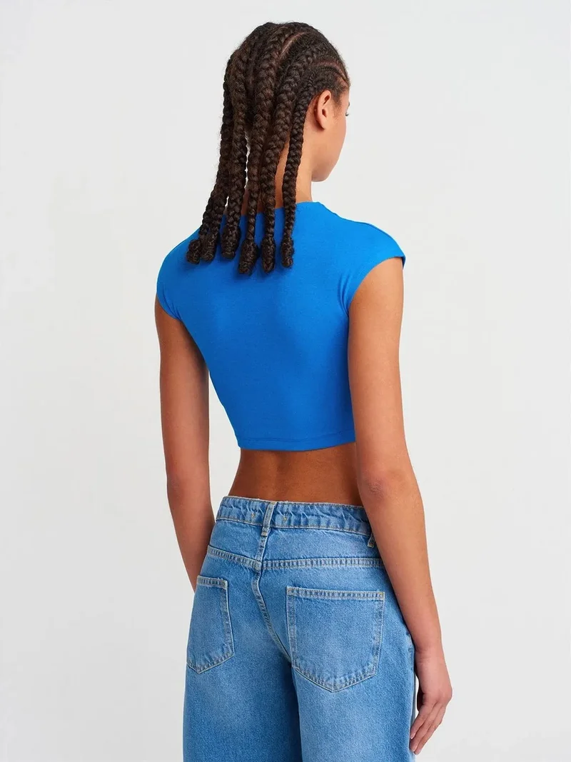 ديلفين Dilvin Slim Fit Crop Jersey Blouse