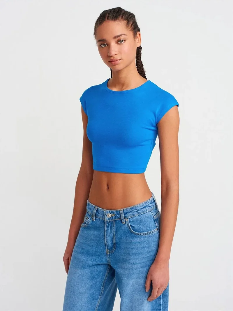 ديلفين Dilvin Slim Fit Crop Jersey Blouse