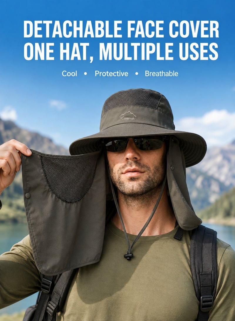 MAGNISHAN Unisex UV Protection Fishing Sun Hat, Wide Brim Bucket Hat with Detachable Face & Neck Flap, Full‑Cover Sun Protection Hat for Hiking Camping Fishing Outdoor - Image 3