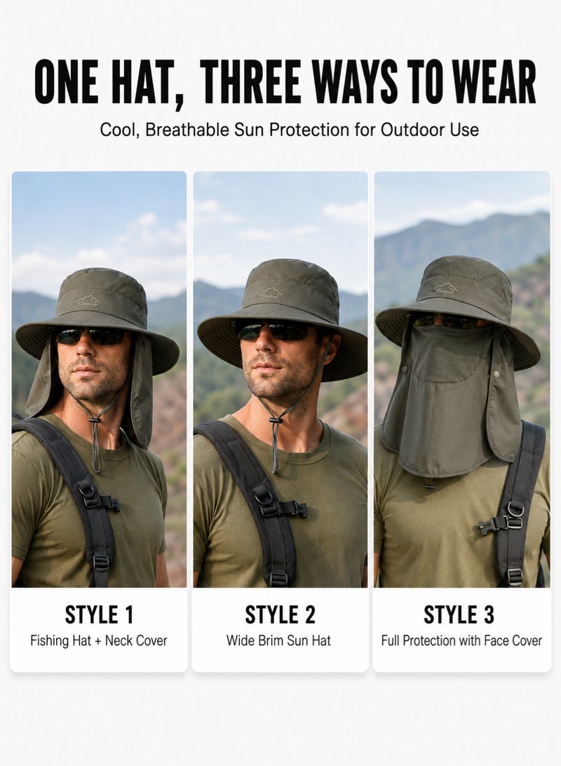MAGNISHAN Unisex UV Protection Fishing Sun Hat, Wide Brim Bucket Hat with Detachable Face & Neck Flap, Full‑Cover Sun Protection Hat for Hiking Camping Fishing Outdoor - Image 4