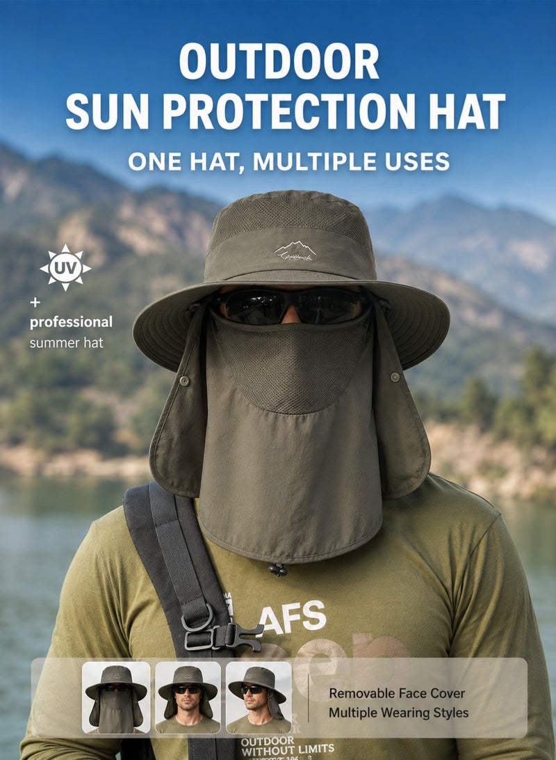 MAGNISHAN Unisex UV Protection Fishing Sun Hat, Wide Brim Bucket Hat with Detachable Face & Neck Flap, Full‑Cover Sun Protection Hat for Hiking Camping Fishing Outdoor - Image 2