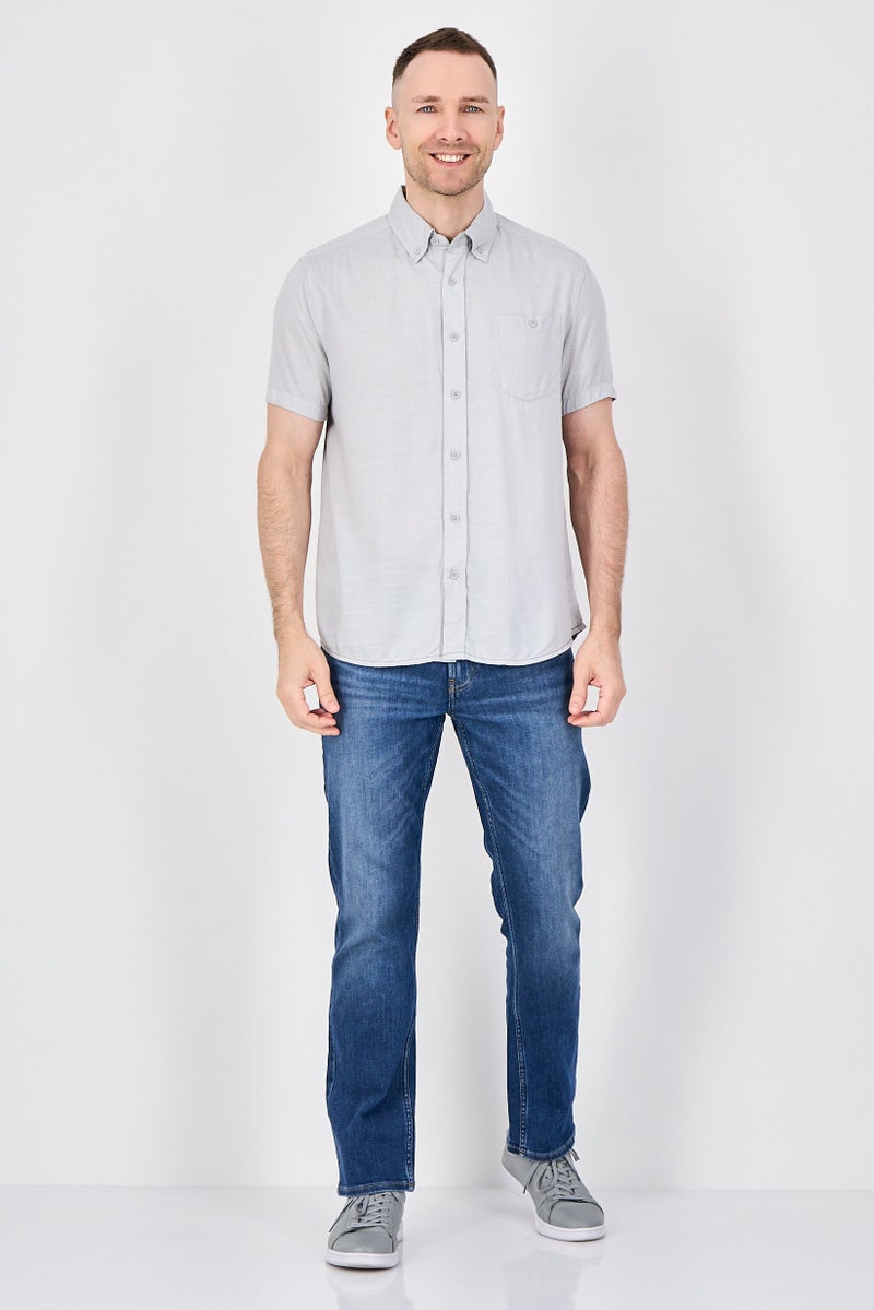 Report Collection Men Regular Fit Short Sleeve Solid Casual Shirt, Grey - Image 4