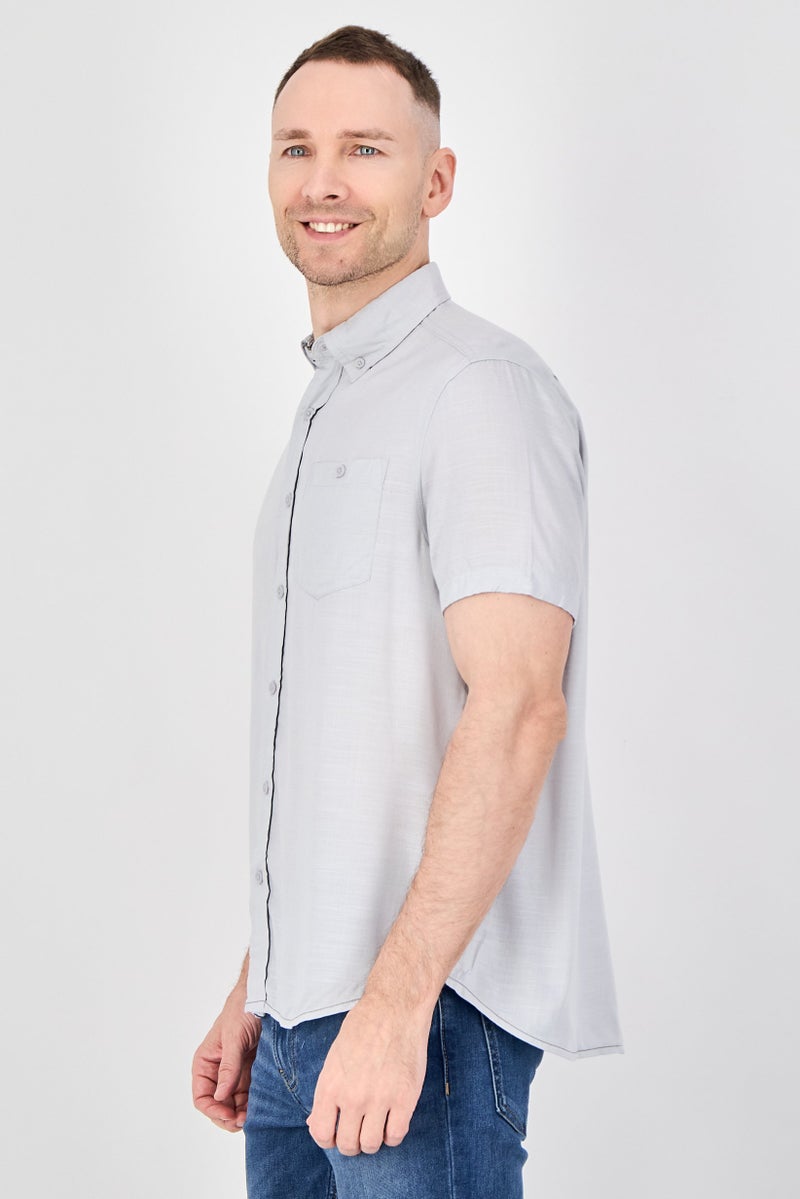 Report Collection Men Regular Fit Short Sleeve Solid Casual Shirt, Grey - Image 2