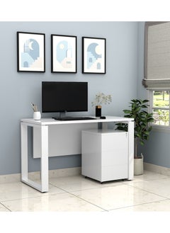 RIGID Single Seater Workstation Desk with Pedestal White 75x120x60cm  - Image 1