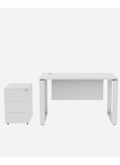 RIGID Single Seater Workstation Desk with Pedestal White 75x120x60cm  - Image 2