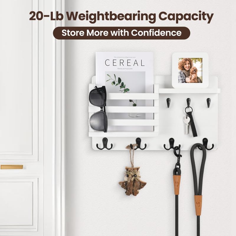 Nekon Mail Holder for Wall Mail Organizer with Key Hooks Hallway Farmhouse Decor Storage Racks with Floating Shelf and Flush Mount Hardware (16.8Inch x 10Inch x 3.2Inch) - Image 4