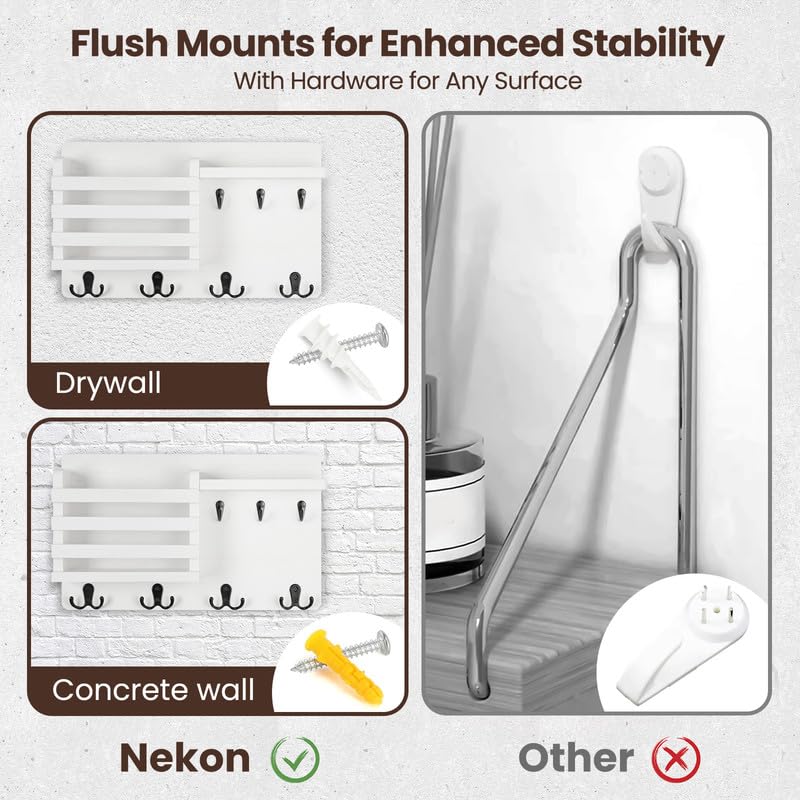 Nekon Mail Holder for Wall Mail Organizer with Key Hooks Hallway Farmhouse Decor Storage Racks with Floating Shelf and Flush Mount Hardware (16.8Inch x 10Inch x 3.2Inch) - Image 5