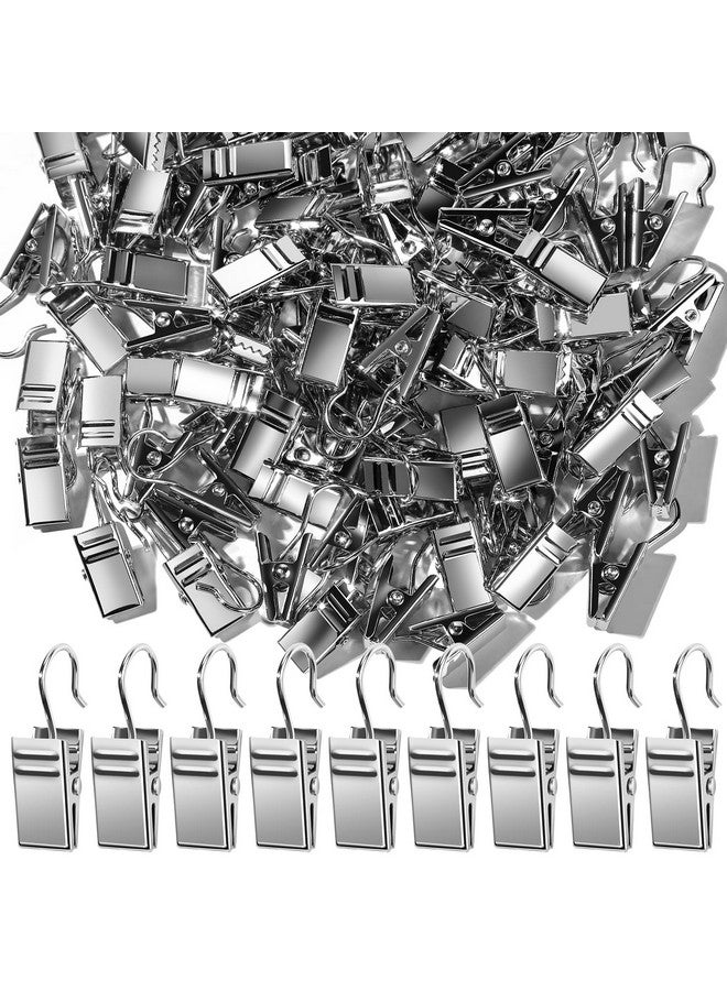 Teenitor Teenitor 100 PCS Small Curtain Hooks Curtain Clips Bag Clips, Stainless Steel Curtain Rod Hooks, S Hooks for Hanging Drapes Photos Tent Lights Party Decorations Art Craft, Silver  - Image 1