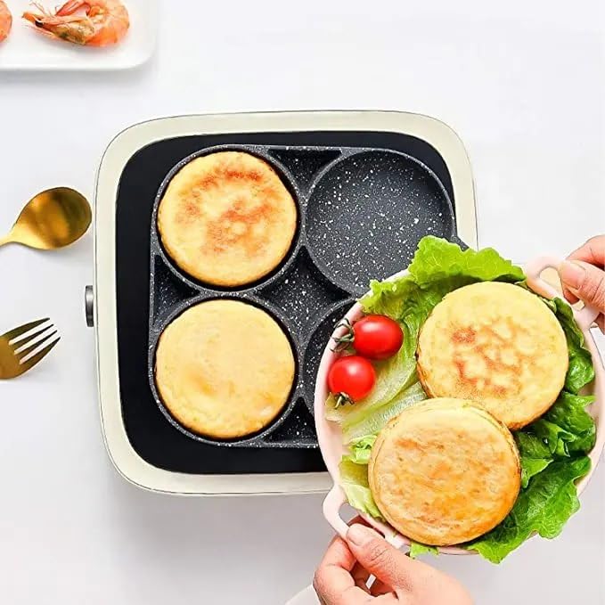 BHAKTVATSAL Egg Frying Pan, 4-Cup Egg Pan Nonstick, Fried Egg Pan Skillet for Breakfast, Pancake, Hamburger, Sandwiches, Suitable for Gas Stove & Induction Cookware  - Image 2