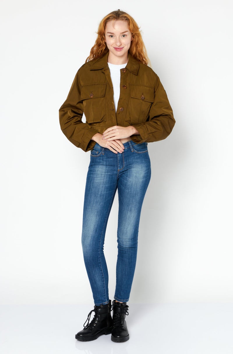 Aigle Women Solid Shirt Jacket, Khaki - Image 4