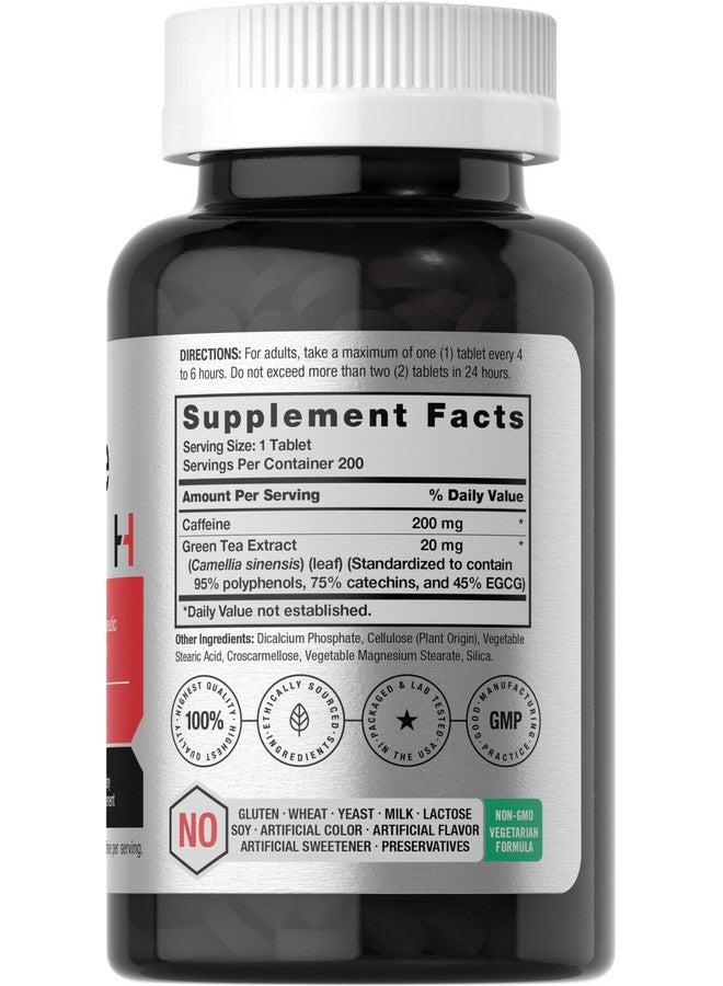 Horbäach Caffeine Pills 200mg | with Green Tea | 200 Tablets | Vegetarian, Non-GMO & Gluten Free - Image 2